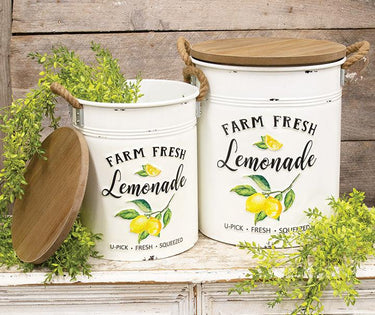 2/Set, Distressed Embossed Farm Fresh Lemonade Canisters - The Fox Decor